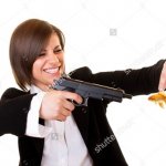Woman Pointing Gun at Goldfish