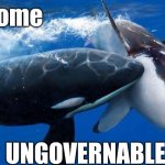 Become Ungovernable | Become; UNGOVERNABLE | image tagged in whale eats shark | made w/ Imgflip meme maker