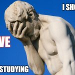 Should OF | I SHOULD; HAVE; BEEN STUDYING | image tagged in embarrassed statue | made w/ Imgflip meme maker