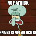 No patrick | NO PATRICK; MAYONNAISE IS NOT AN INSTRUMENT | image tagged in no patrick | made w/ Imgflip meme maker