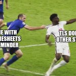 Timesheets reminder | ME WITH TIMESHEETS REMINDER; TLS DOING OTHER STUFF | image tagged in player grabs another player,timesheet reminder,timesheet meme,timesheet,reminder,euro 2020 | made w/ Imgflip meme maker