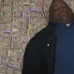 fat rich man laying down on money meme