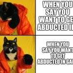 Bruh | WHEN YOU SAY YOU WANT TO GET ABDUCTED IRL; WHEN YOU SAY YOU WANT TO GET ABDUCTED IN GAME | image tagged in kitty drake | made w/ Imgflip meme maker