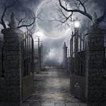 Creepy graveyard full moon scene