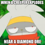 Anxiety Bunny | WHEN A CREEPER EXPLODES; NEAR A DIAMOND ORE | image tagged in anxiety bunny | made w/ Imgflip meme maker