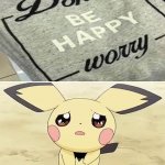 "Don't be happy worry" | *cries in worry* | image tagged in sad pichu,memes,funny,funny memes,you had one job,task failed successfully | made w/ Imgflip meme maker