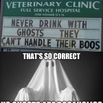 Ghosts and their addiction to boos | THAT'S SO CORRECT; US GHOSTS ARE BOOAHOLICS | image tagged in ghost,you had one job,funny,memes,meme,funny signs | made w/ Imgflip meme maker