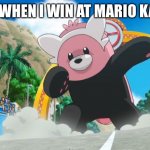 Mario kart 8 deluxe | ME WHEN I WIN AT MARIO KART | image tagged in bewear,this reminds me,mario kart 8,mario kart | made w/ Imgflip meme maker