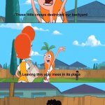 Phineas and ferb | THAT ONE GUY; THE KID ON HIS LAWN | image tagged in phineas and ferb | made w/ Imgflip meme maker