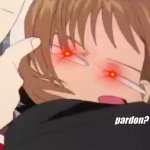 sakura is upset :c | pardon? | image tagged in sakura,annoyed,gay | made w/ Imgflip meme maker