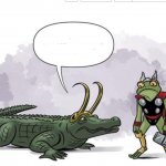 Alligator Loki and Frog Thor meme