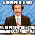 Will ferell | A NEW POLL FINDS; 82% OF PEOPLE THINK THAT POLL NUMBERS ARE JUST MADE UP | image tagged in will ferell | made w/ Imgflip meme maker