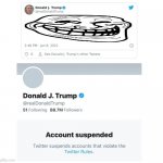 Trump Twitter Account Suspended | image tagged in trump twitter account suspended | made w/ Imgflip meme maker