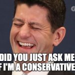 Ryan | DID YOU JUST ASK ME 
IF I'M A CONSERVATIVE? | image tagged in paul ryan meme | made w/ Imgflip meme maker