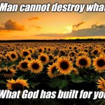 Greater is He | Man cannot destroy what; What God has built for you | image tagged in field of sunflowers | made w/ Imgflip meme maker