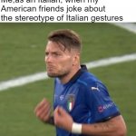 That's just a stereotype | Me,as an Italian, when my American friends joke about the stereotype of Italian gestures | image tagged in italan gestures | made w/ Imgflip meme maker