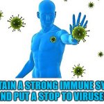 stop the viruses | MAINTAIN A STRONG IMMUNE SYSTEM
AND PUT A STOP TO VIRUSES | image tagged in coronavirus meme,covid19,virus,stop,strong,immune system | made w/ Imgflip meme maker