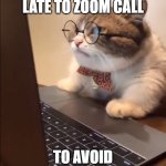 Introvert Zoom Call | ME INTENTIONALLY LATE TO ZOOM CALL TO AVOID AWKWARD CHIT CHAT | image tagged in research cat,introvert,meetings,awkward | made w/ Imgflip meme maker