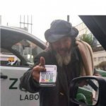 Homeless man with card reader meme