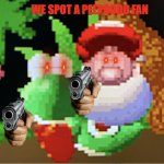 Yoshi and baby Mario spots a peepoodo fan