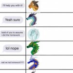 How 3rd arc dragons would respond | image tagged in homework meme template | made w/ Imgflip meme maker