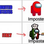 Impasta (Not repost cuz different template) | UNITED STATES; Imposter; ITALY; Impasta | image tagged in 4 boxes,impasta,imposter | made w/ Imgflip meme maker