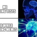 Small brain meme | ME DURING TESTS; ME WHILE MAKING MEMES | image tagged in small brain meme | made w/ Imgflip meme maker