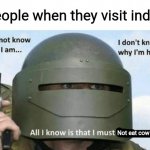 Any other things ? | People when they visit india: Not eat cow meat | image tagged in i don't know who i am i don't know why i'm here why i'm here | made w/ Imgflip meme maker