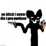 AM PRO PARKOUR AT REAL LIFE | no bitch i never die i pro parkour | image tagged in cartoon mouse guess ill die | made w/ Imgflip meme maker