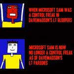 Microsoft Sam goes from a control freak to a completely sane and more civilized person | image tagged in wide black blank meme template,microsoft sam angry,davemadson,dank memes,memes,microsoft sam | made w/ Imgflip meme maker