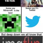 We all know Imgflip is the best. | Fortnite; tIKtOk; Twitter; Minecraft; Imgflip is the clear best | image tagged in deep down we all know that 4 panel is the best,imgflip,tiktok,fortnite,minecraft,twitter | made w/ Imgflip meme maker
