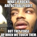 uHhhhHhh | WHAT IF ROCKS ARE ACTUALLY SOFT; BUT THEY TENSE UP WHEN WE TOUCH THEM | image tagged in hits blunt | made w/ Imgflip meme maker