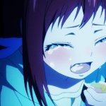 Crying girl eating