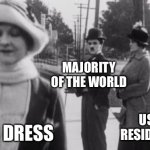 Original distracted boyfriend | MAJORITY OF THE WORLD; 1930S DRESS; USA RESIDENTS | image tagged in original distracted boyfriend | made w/ Imgflip meme maker