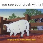 The feeling when you feel dumped | When you see your crush with a boy: | image tagged in i'm going away i can't stand it here,memes,dumped,crush,when your crush | made w/ Imgflip meme maker