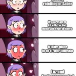 Blushing Amity | Make a retelling of Saber; It's a crossover AU with The Owl House and several others; It takes place in an 11-year timeskip; Luz and Amity are married | image tagged in blushing amity | made w/ Imgflip meme maker