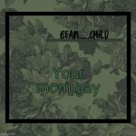 beans army green temp | Your mom gay | image tagged in beans army green temp | made w/ Imgflip meme maker