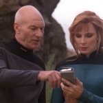 PICARD AND CRUSHER, LOOKING AT HANDHELD INSTRUMENT meme