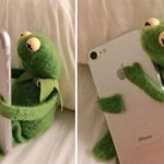 Kermit holding phone meme