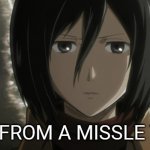 mikasa-ackerman | DIED FROM A MISSLE TOO? | image tagged in mikasa-ackerman,death battle,blake vs mikasa | made w/ Imgflip meme maker