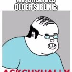 Corrects me in everything | ME: BREATHES
OLDER SIBLING: | image tagged in ackchyually | made w/ Imgflip meme maker