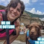 on the inside | ME ON THE OUTSIDE; ME ON THE INSIDE | image tagged in miserable dog | made w/ Imgflip meme maker