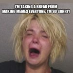 ...OK? | IMGFLIPPERS WITH 4 FOLLOWERS BE LIKE :; I'M TAKING A BREAK FROM MAKING MEMES EVERYONE, I'M SO SORRY! ALL OF THIS PRESSURE IS JUST TOO MUCH | image tagged in cryingwoman | made w/ Imgflip meme maker