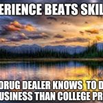 Landscape  | EXPERIENCE BEATS SKILLS... A DRUG DEALER KNOWS  TO DO BETTER BUSINESS THAN COLLEGE PROFESSOR | image tagged in landscape | made w/ Imgflip meme maker