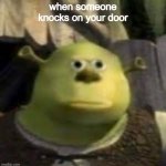 shrek | when someone knocks on your door | image tagged in what | made w/ Imgflip meme maker