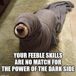 Emperor Palpatine is a Daschund | YOUR FEEBLE SKILLS ARE NO MATCH FOR THE POWER OF THE DARK SIDE | image tagged in emperor palpatine doggie | made w/ Imgflip meme maker