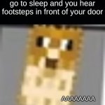 screaming pufferfish | When you're trying to go to sleep and you hear footsteps in front of your door; AAAAAAAA | image tagged in pufferfish scream | made w/ Imgflip meme maker