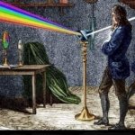 What's your favorite Pink Floyd song? | Isaac Newton designing Pink Floyd's DSOTM cover (1666) | image tagged in isaac newton prism,sir isaac newton,pink floyd,dark side,moon,memes | made w/ Imgflip meme maker