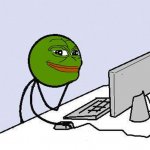 Pepe the frog looking at computer