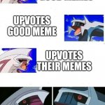 Simple society | MAKES GOOD MEMES; UPVOTES GOOD MEME; UPVOTES THEIR MEMES | image tagged in palkia dialga bad jokes,funny,pokemon | made w/ Imgflip meme maker